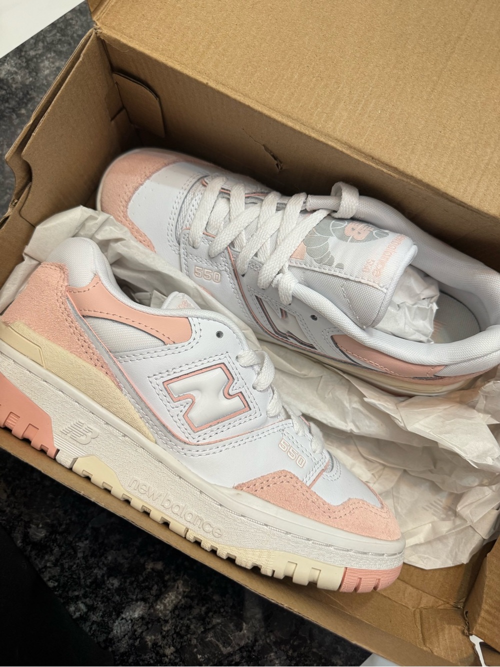 New Balance Women’s White & Blush Pink 550 Sneakers